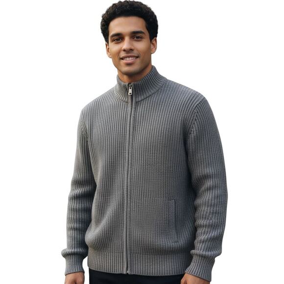Banana Republic Factory Men's Gray Rib Knit Cardigan Stand-up Collar Size L - Picture 1 of 7